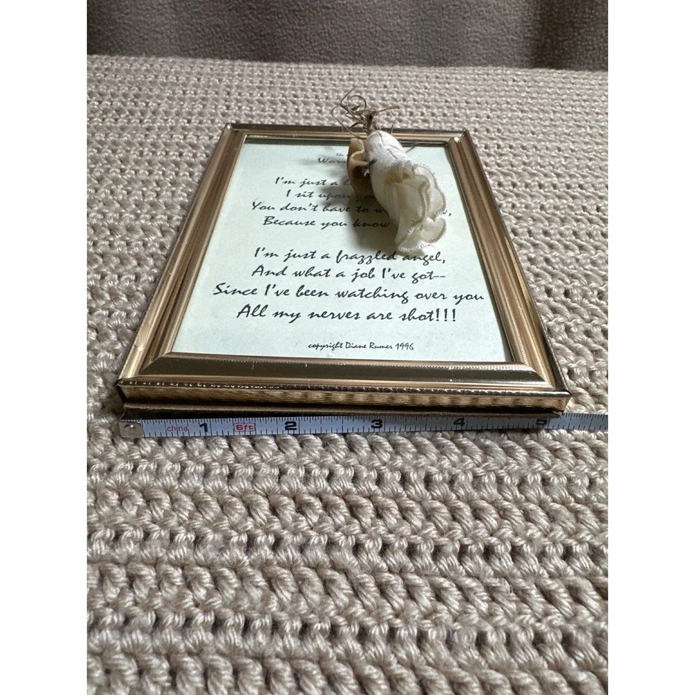 Vintage 1996 Diane Rumer The Original Worry Angel Framed Poem Gold Tone 5x7